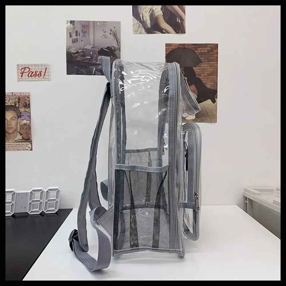 sac à dos décontracté en pvc transparent, grande capacité, multi-poches, pour étudiant, transparent, étanche, pour l'école