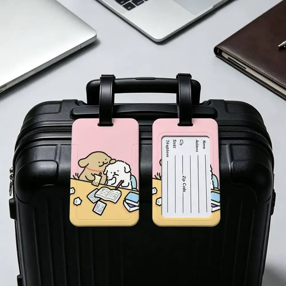 line cartoon p-puppys étiquette de voyage anti-perte en pvc, porte-carte d'informations, étiquette de bagage imperméable