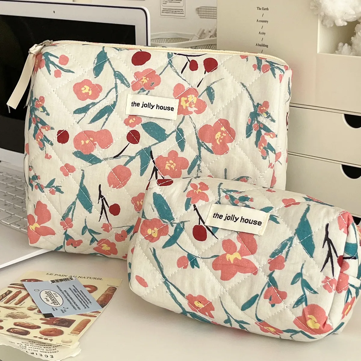 1 pièce/ensemble sac de maquillage imprimé fleur rose organisateur de voyage premium sac cosmétique sac de maquillage pochette trousse de soins de la peau trousse de toilette