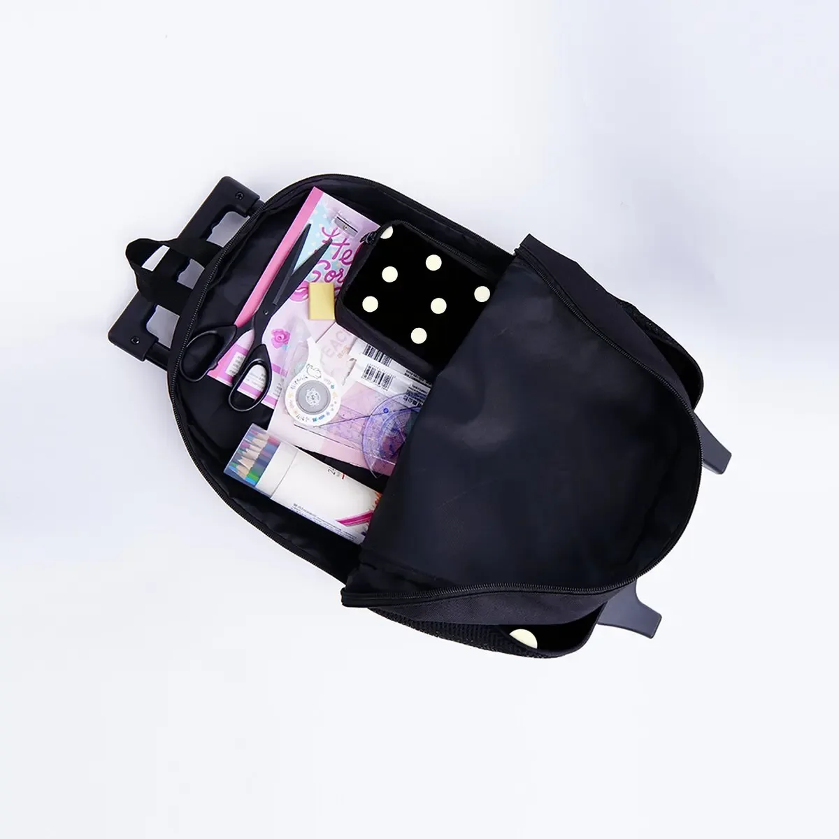 ensemble de sacs à roulettes imprimés à pois, avec boîte à déjeuner, sac à stylos avec roulettes, sac à dos de chariot d'école pour filles/garçons