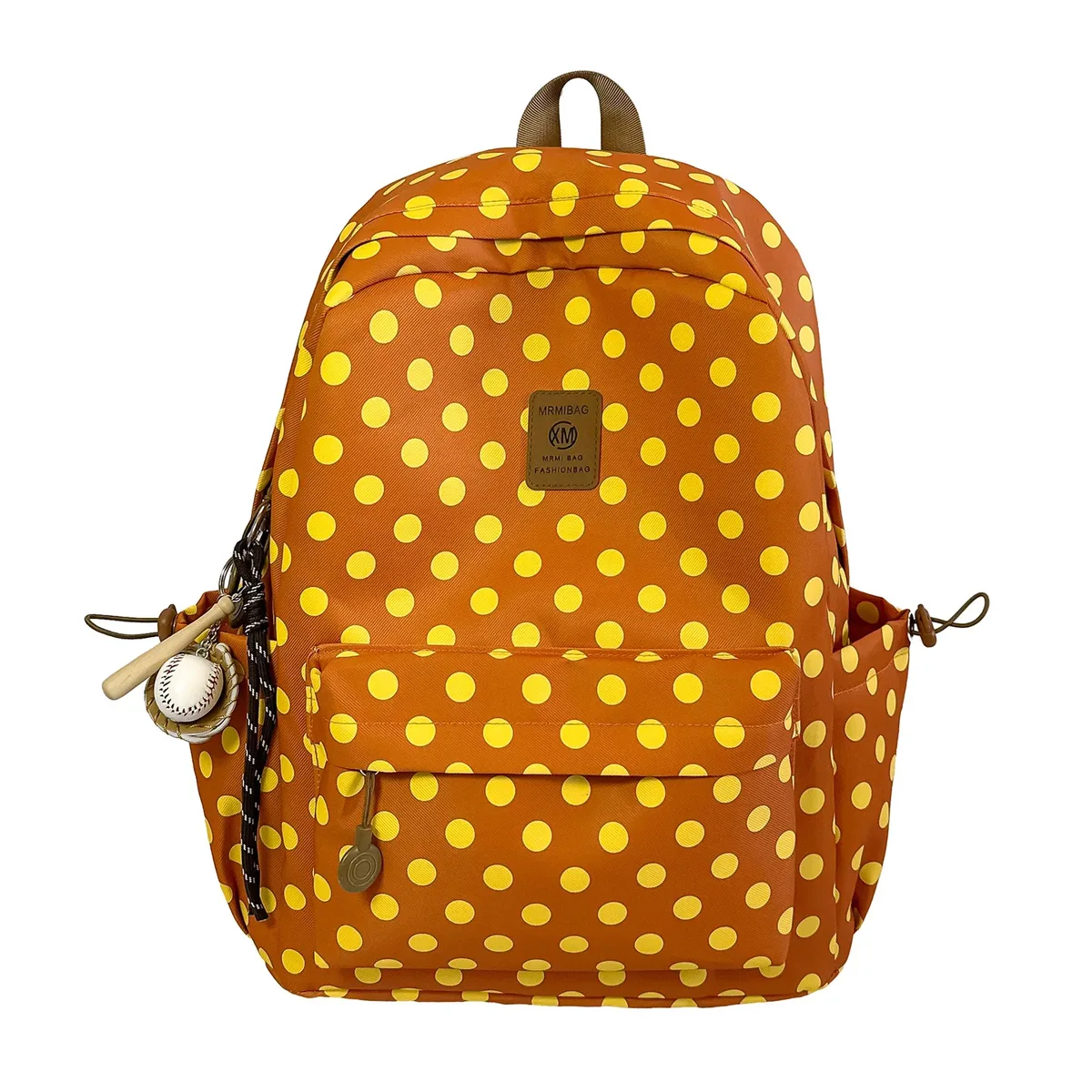 sac à dos décontracté vert menthe à pois pour femme avec poignée supérieure marron et poche zippée, grande capacité, idéal pour l'école et les voyages