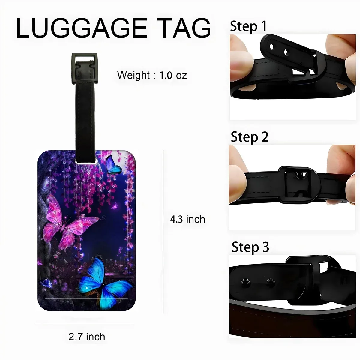 étiquette de bagage papillon pour femmes, porte-adresse d'identification pour valise de voyage, porte-billets de bagage portable pour filles
