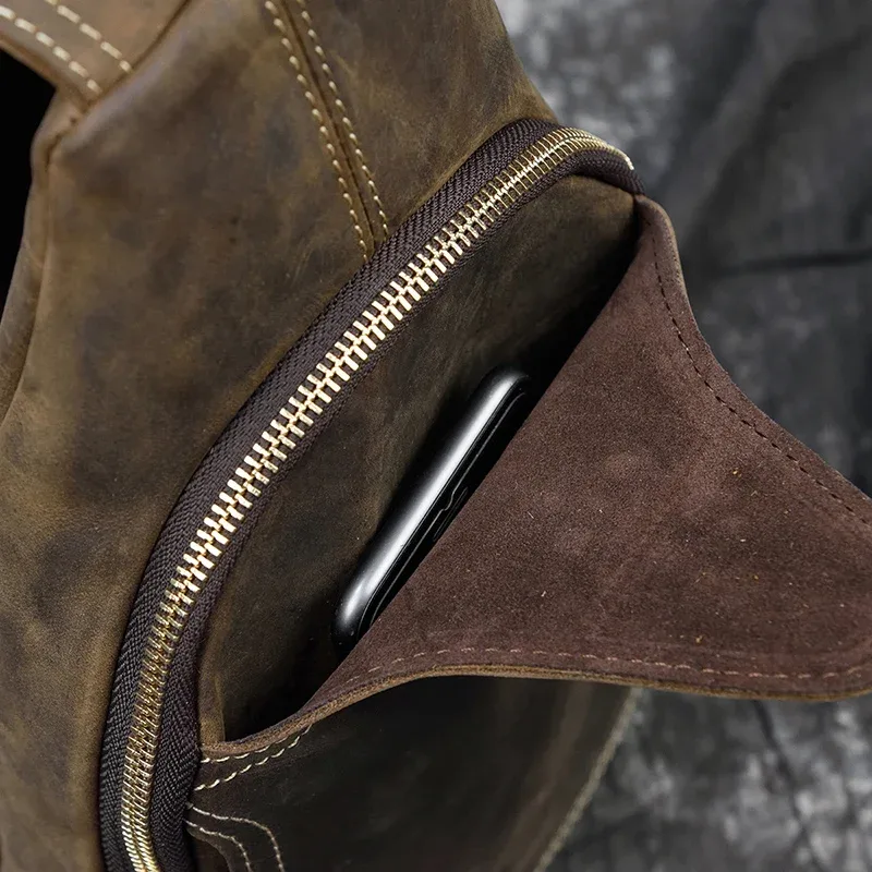 sac à dos en cuir de cheval fou pour hommes, petit sac de poitrine décontracté, sac de voyage vintage en cuir de vache, sac à bandoulière en cuir de vache