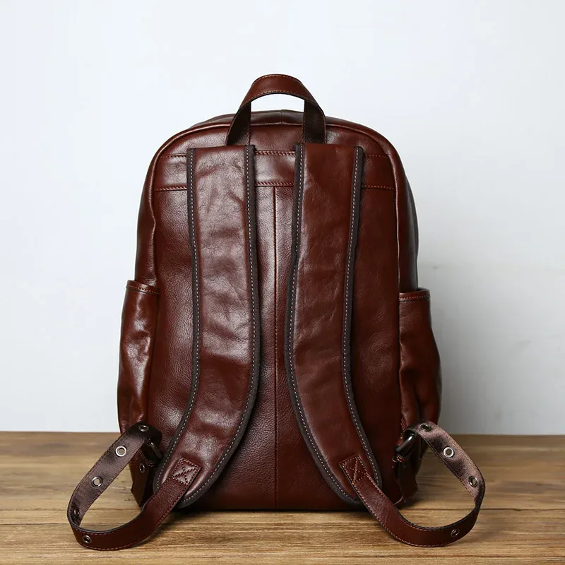 NZPJ – sac à dos en cuir pour hommes, sac de voyage, mode européenne et américaine, Vintage, première couche, en cuir de vache, pour loisirs