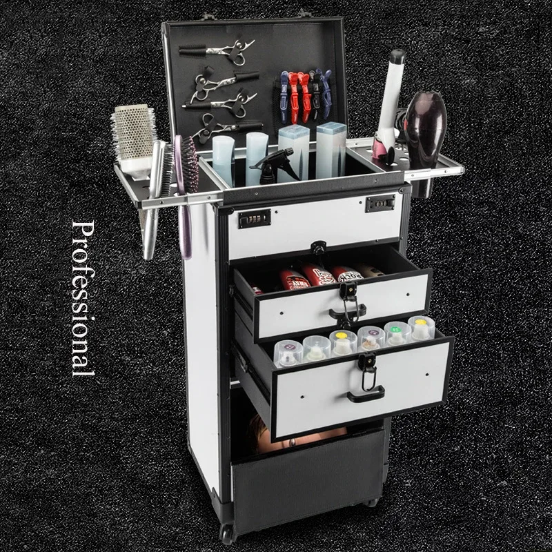 grande valise professionnelle à roulettes pour coiffeur, esthéticienne et maquilleuse, avec serrure à combinaison