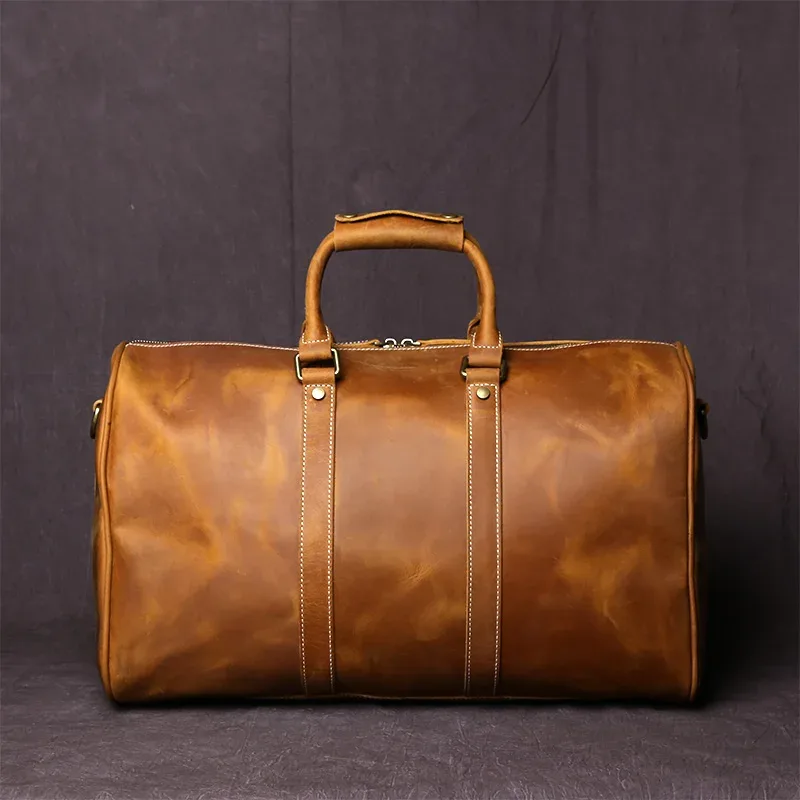 sac de voyage rétro en cuir pour hommes, sac à bagages de grande capacité en cuir de cheval fou, couche supérieure en peau de vache, sac diagonal portable pour hommes nzpj