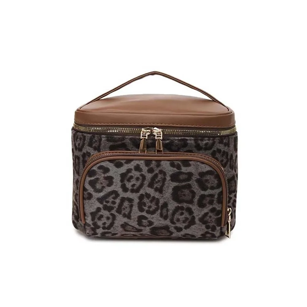 sac à main imprimé léopard, trousse à cosmétiques, pochette en cuir de grande capacité pour trousse de maquillage, pochette de maquillage en polyester épais, sac de salle de bain