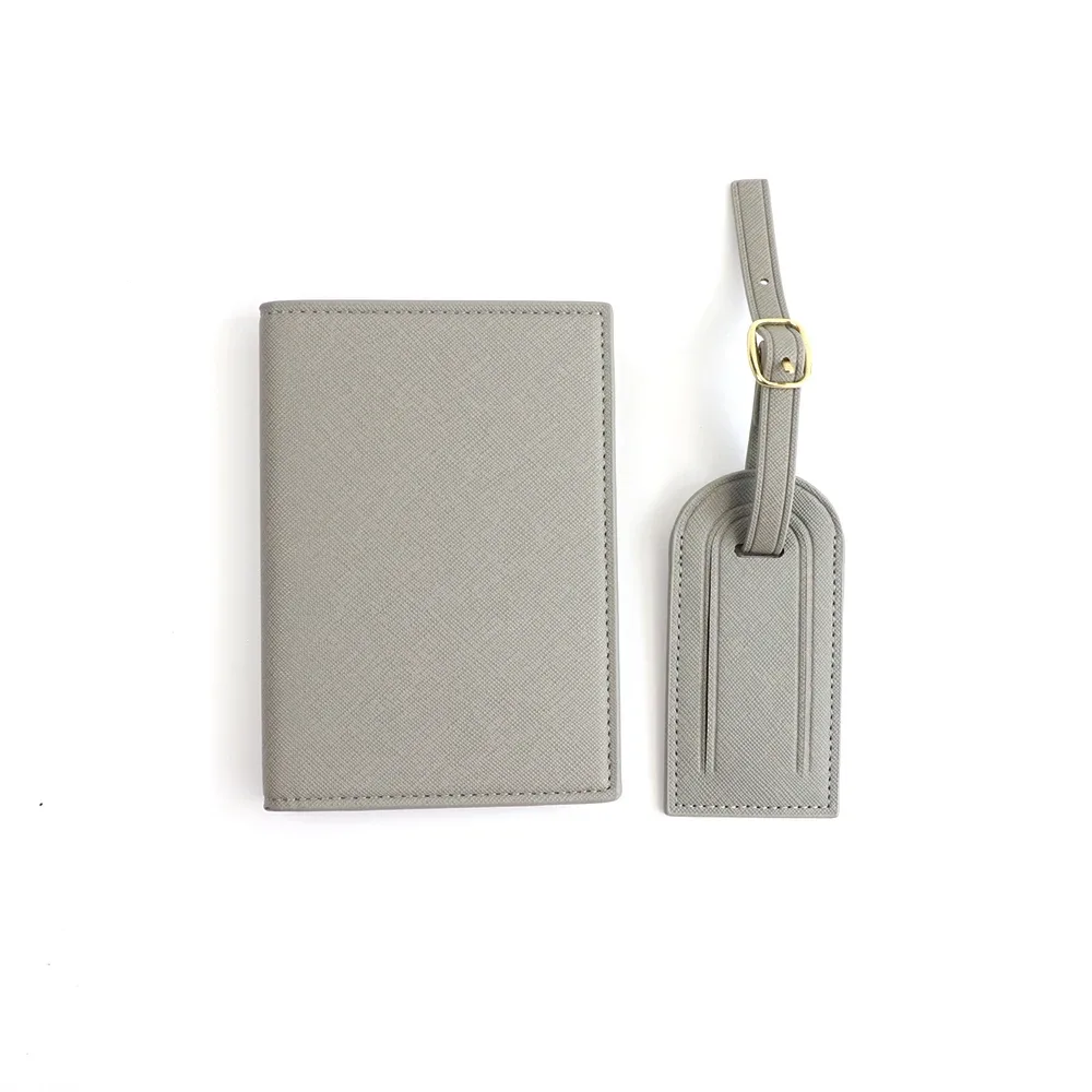 étiquette de bagage en cuir pu avec nom personnalisé, ensemble de sacs pour passeport, étiquette anti-damage pour sac, étiquette de bagage, étui pour carte d'identité