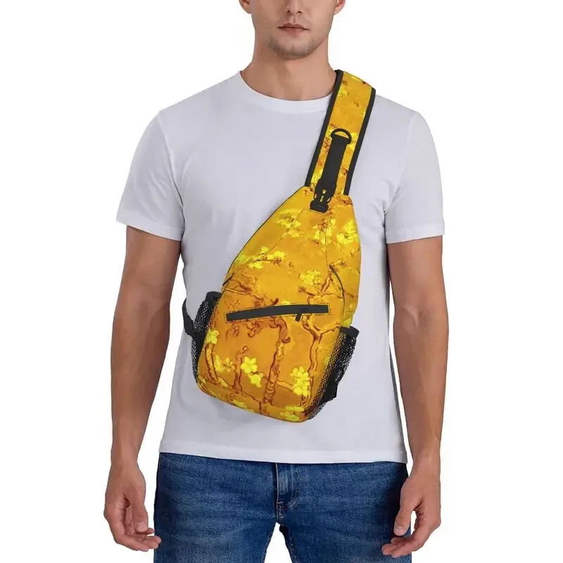 sac à dos à bandoulière motif fleurs d'amandier pour homme, accessoire décontracté de voyage, motif peinture de vincent van gogh