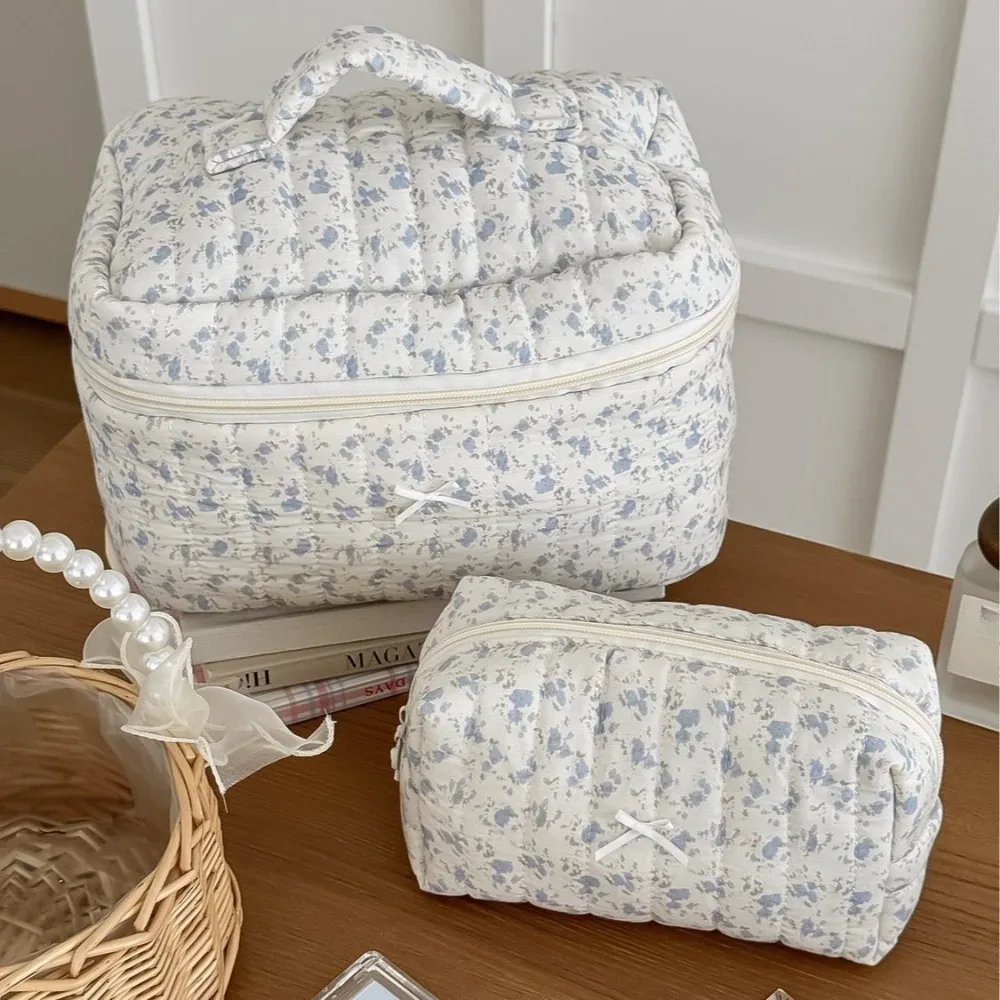 sac de rangement de cosmétiques floral, pochette de maquillage élégante à imprimé noir pour femmes
