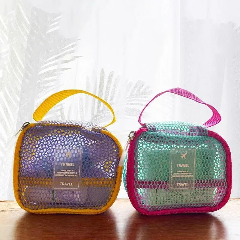 sacs à clés transparents de petite capacité, sac à cosmétiques, pochette de rangement carrée en maille, mini porte-monnaie à fermeture éclair, mini sac de lavage, étui de papeterie