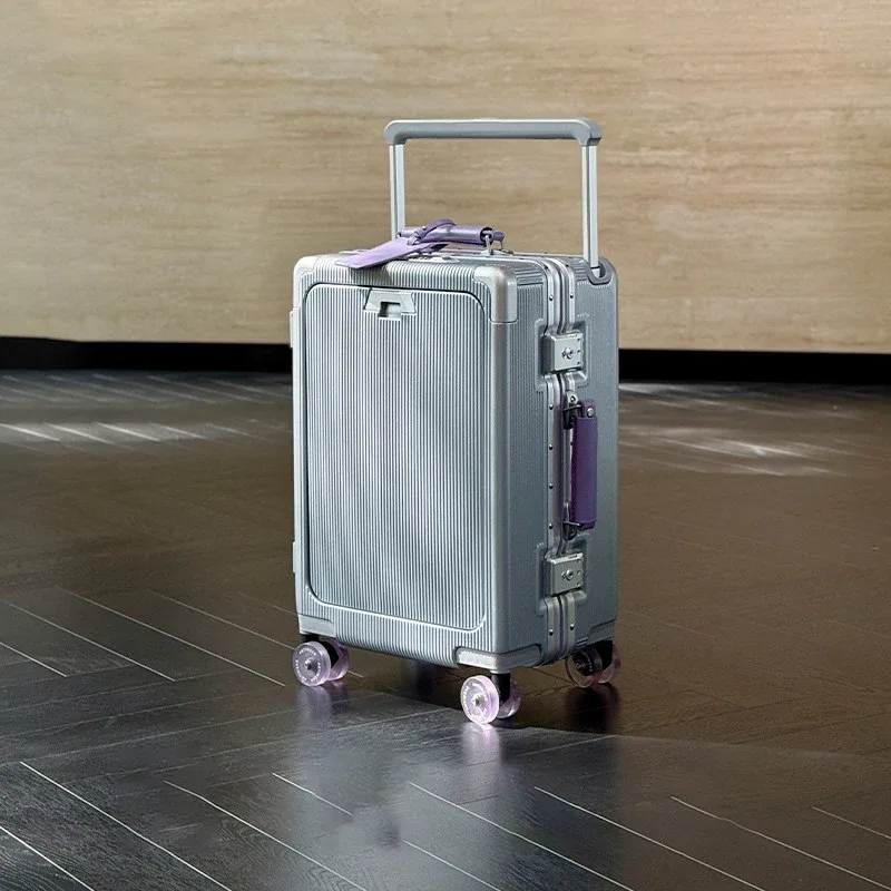 valise de voyage 20/24/26 pouces avec cadre en aluminium, trolley large, bagage cabine avec porte-gobelet, valise à roulettes pour l'embarquement
