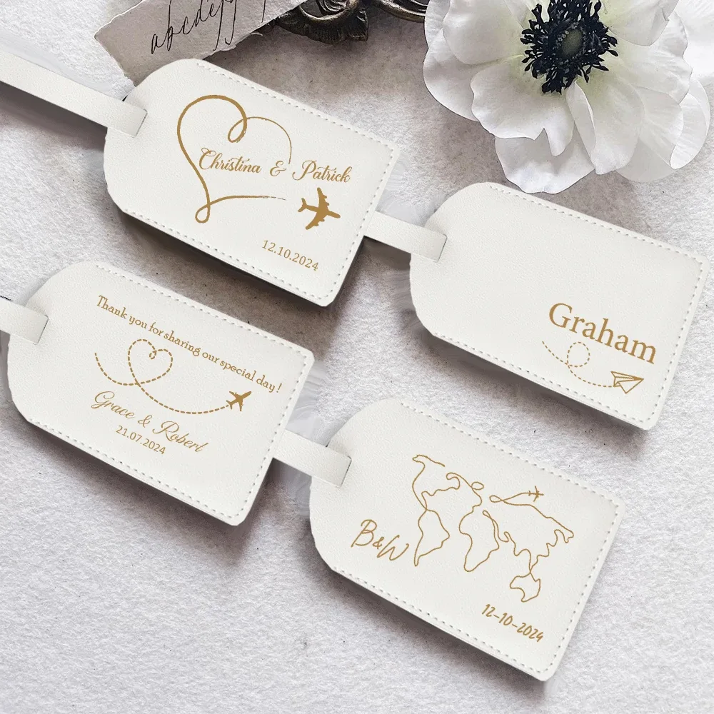 Étiquette de bagage en cuir Pu personnalisée monogrammée, étiquettes de bagage de voyage pour Couple, cadeau de mariage, de réception nuptiale, pour la famille et les amis