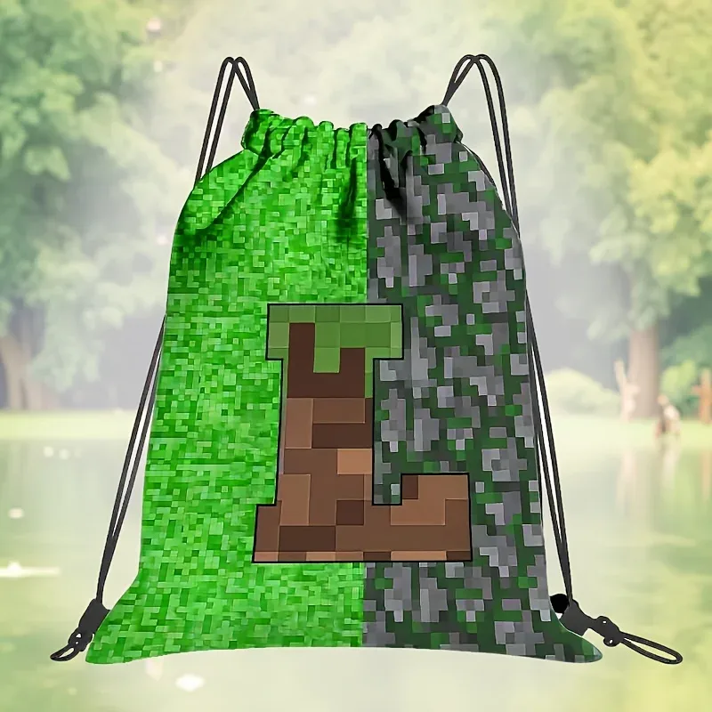 sac à dos à cordon de serrage de grande capacité pour jeux vidéo, avec lettrage pixelisé, unisexe, motif géométrique multicolore, 1 pièce