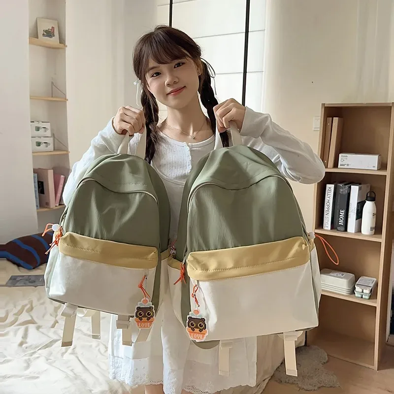 Nouveau sac à dos de style japonais esthétique, léger, grande capacité, bicolore, pour jeunes.