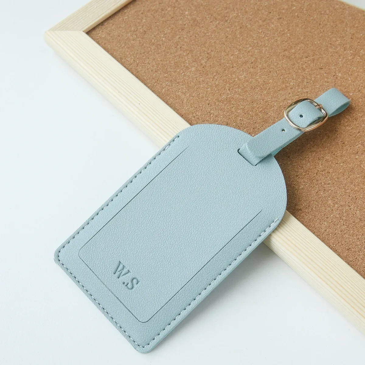 étiquette de bagage en cuir personnalisée avec initiales en relief, boucle réglable, couvercle rabattable pour la confidentialité, étiquette de voyage anti-perte pour valise