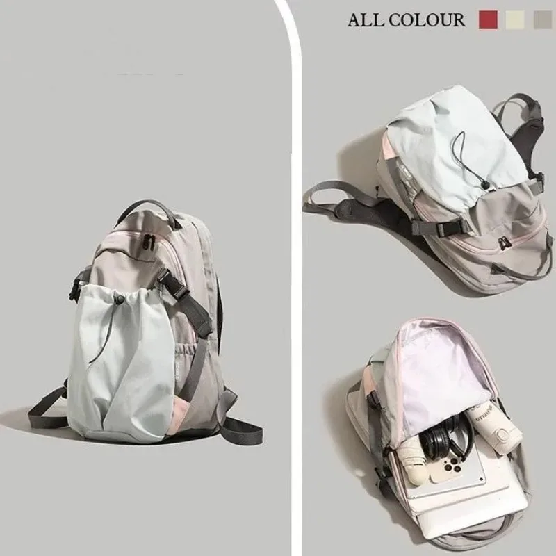 sac à dos en nylon tendance avec poche latérale à cordon de serrage, bretelles rembourrées réglables pour une utilisation quotidienne en extérieur, sac à bandoulière grande capacité