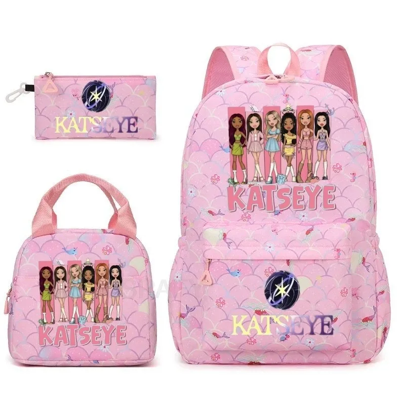 sac à dos amusant katseye, imperméable, grande capacité, pour ordinateur portable, sac d'école, pour femmes et hommes, motif dessin animé, sac de voyage, ensemble de 3 pièces.