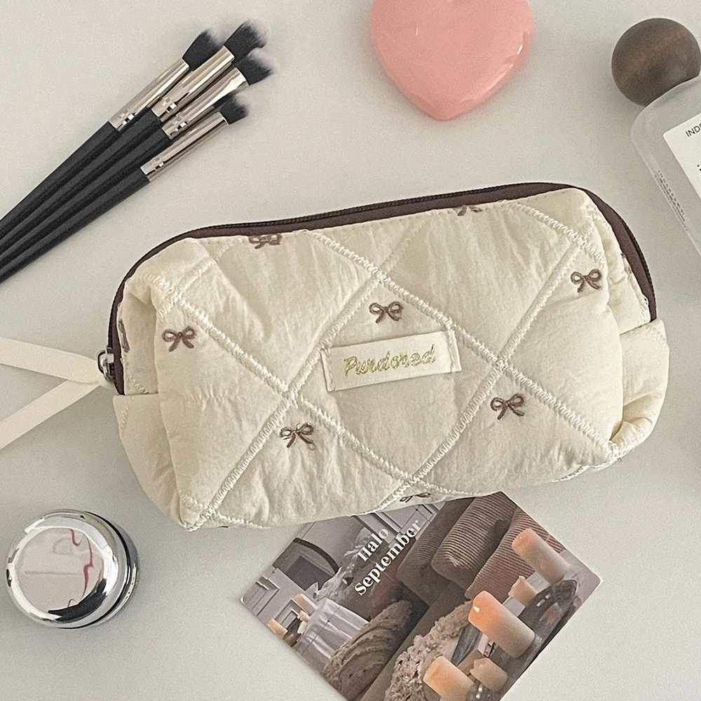 mode marron arc gâteau femmes maquillage sac à fermeture éclair grande capacité fourre-tout organisateur toilette cosmétique pochette dames maquillage sac à main