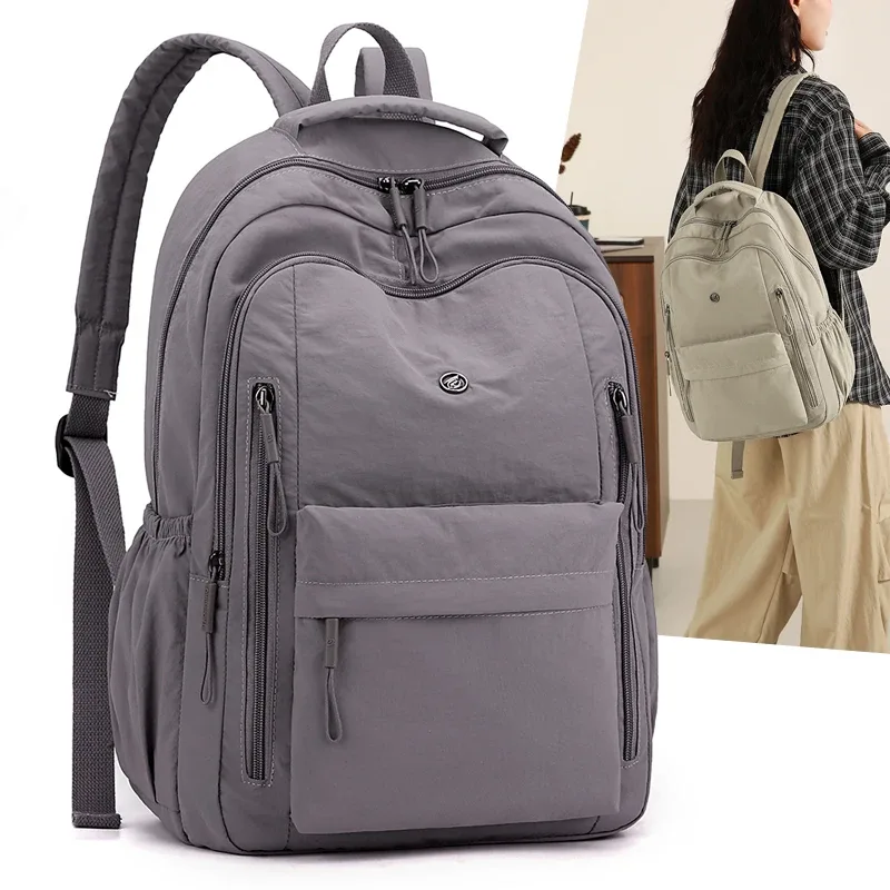 sac à dos décontracté en nylon grande capacité pour femme, multi-couches, tendance, pour voyage, école, camping et randonnée en extérieur