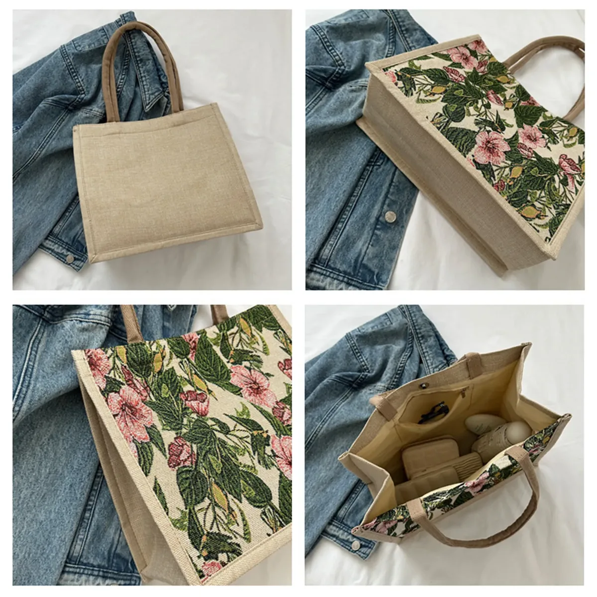 sac fourre-tout en coton et lin pour femmes, sac à main décontracté pour étudiants, sac à main initié, grande capacité, sacs de plage réutilisables, sac à provisions, document esthétique