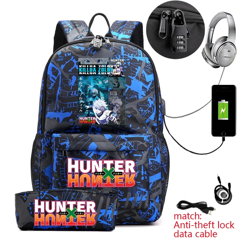 sac à dos hunter x hunter anime pour étudiants, sac à dos antivol décontracté avec trousse à crayons pour garçons et filles, sac d'école
