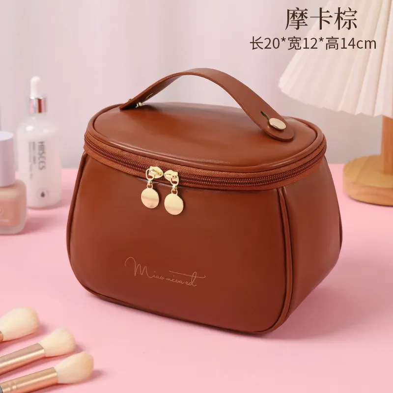 sac de rangement cosmétique portable en pu, grande capacité, pour voyage, étanche, avec poignée, pour maquillage et produits de soin