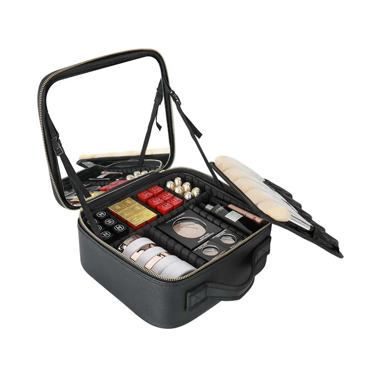 trousse de maquillage miroir plein écran pour femme, sac de rangement portable pour cosmétiques, soins de la peau, grande capacité, haut de gamme