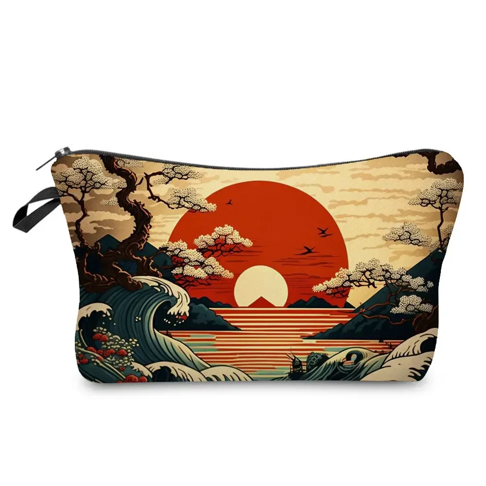 ukiyoe – mini trousse de maquillage pour femmes, design japonais, grue de styliste, trousse de toilette de voyage de plage, trousse à cosmétiques écologique réutilisable