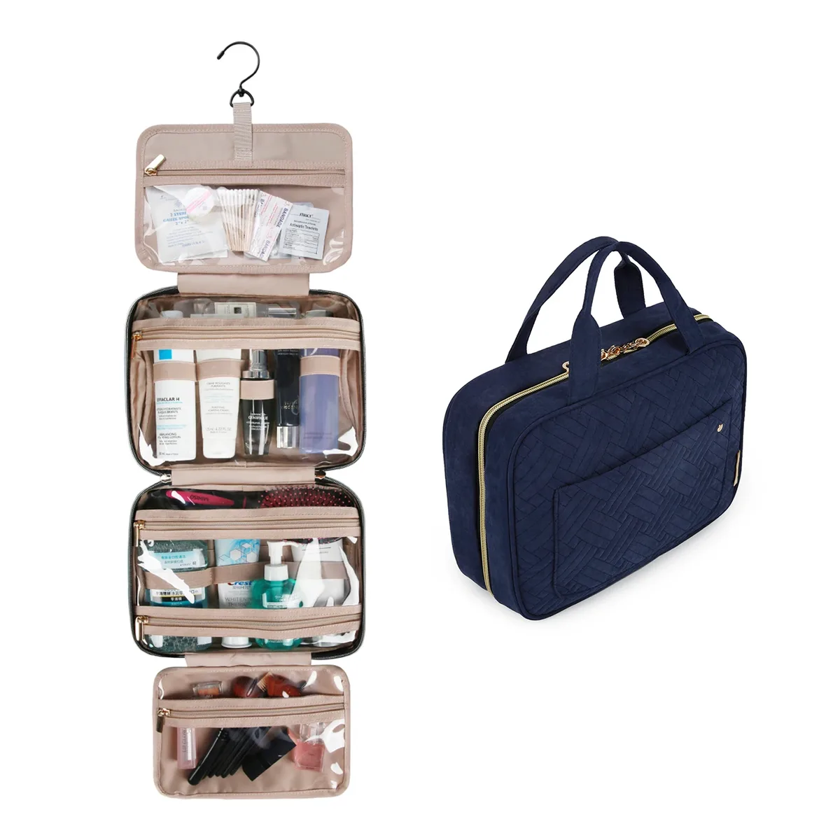 bagsmart trousse à cosmétiques de maquillage avec crochet de suspension trousse de toilette résistante à l'eau organisateur de voyage pour organisateur de produits de toilette pleine taille