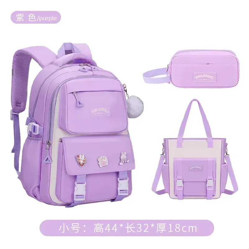 ensemble de 3 sacs à dos de grande capacité avec protection dorsale, violet et rose, avec accessoires suspendus pour les élèves du collège et du lycée