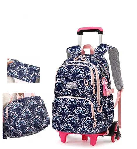 sac à dos à roulettes scolaire 3 pièces sac à déjeuner sac à crayons pour enfants sac à roulettes étanche fille école sac à dos à roulettes ensemble de sacs pour les filles