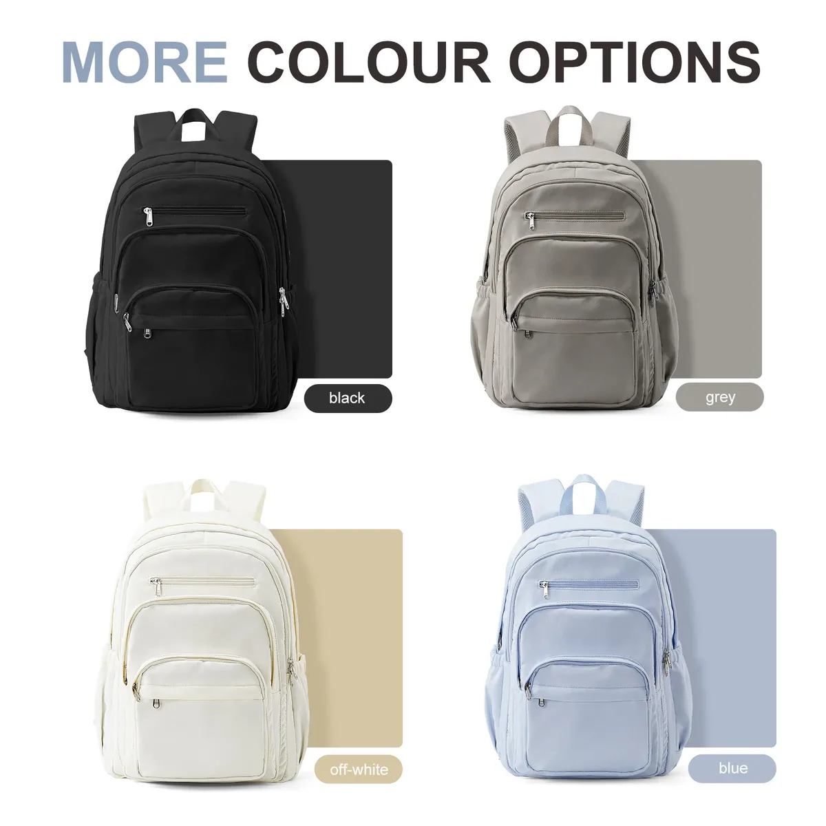 sac à dos décontracté en nylon, sac à dos pour femme, design multi-poches en bleu clair durable pour l'école, le lycée et l'université