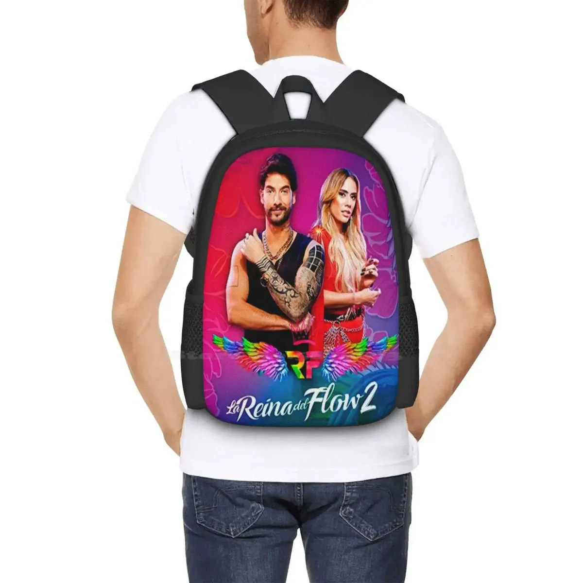la reina del flow sac à dos scolaire de grande capacité, sacs pour ordinateur portable, cool retro vintage classic aesthetic colorful band music singer