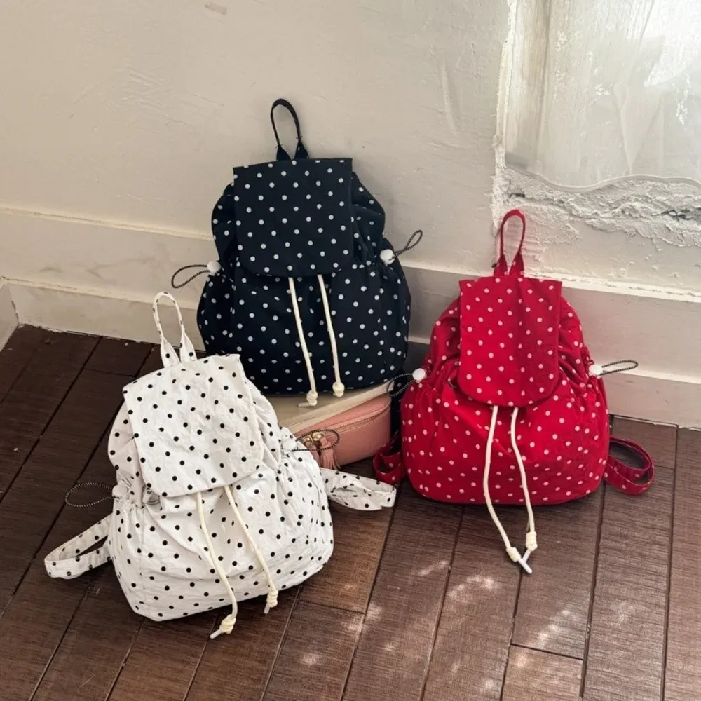 sac à dos à pois à plusieurs poches, sac à dos polyvalent en tissu à cordon de serrage, sac à dos léger coréen pour étudiants