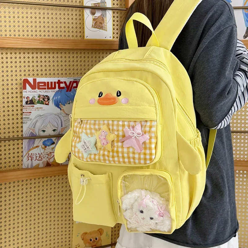 Sac à dos mignon de grande capacité pour femmes, cartable décontracté pour filles, sac à dos étudiant amusant en forme de canard