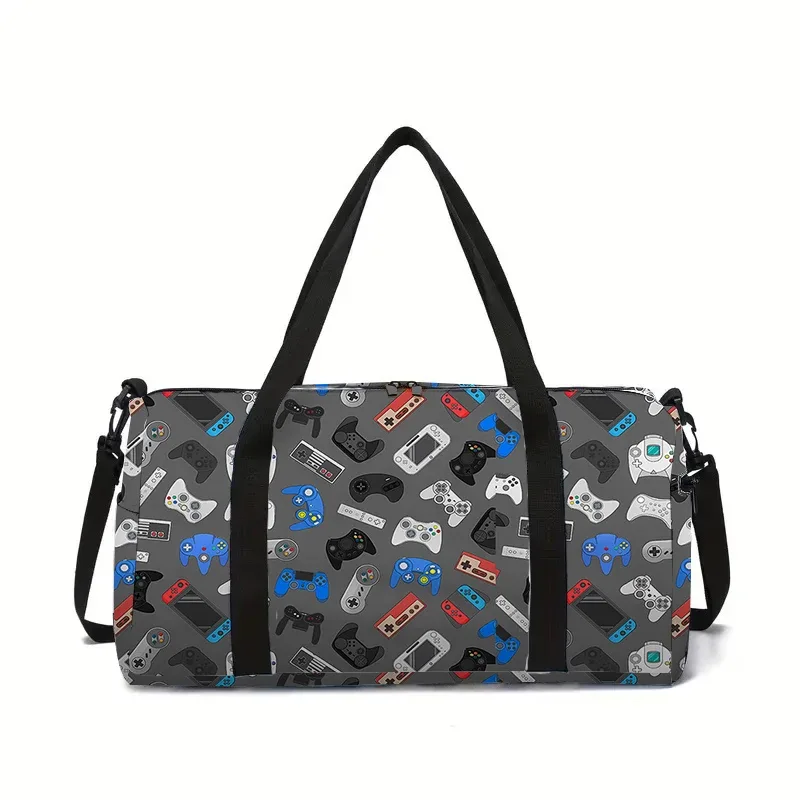 sac de voyage grande capacité pour enfants, motif manette de jeu néon, idéal pour garçons et filles, cadeau parfait, sac de voyage 2d dessin animé, sac à main pour enfants