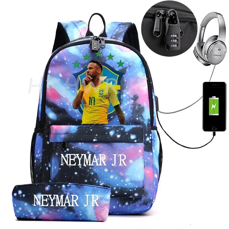 sac à dos neymar imprimé usb pour adolescents, sac à bandoulière pour ordinateur portable, sac à dos à la mode pour filles et garçons, sacs à dos pour lycée, mochilas de voyage