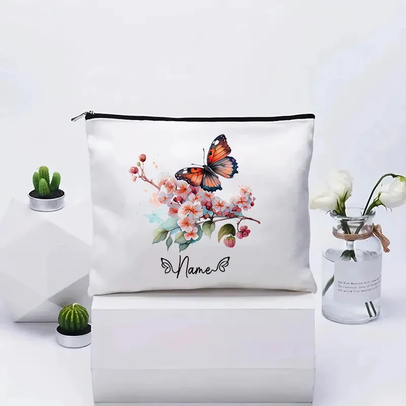 trousse de maquillage personnalisée pour femme, organisateur de toilette, pochette cosmétique de voyage pour cadeau d'anniversaire de demoiselle d'honneur, pochette en toile personnalisable