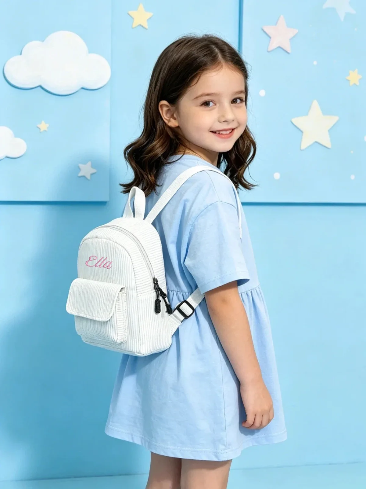 sac à dos de maternelle mini en velours côtelé avec broderie et nom personnalisé, cartable pour filles et garçons, idéal pour l'école quotidienne, cadeaux mignons pour les enfants et les vacances.