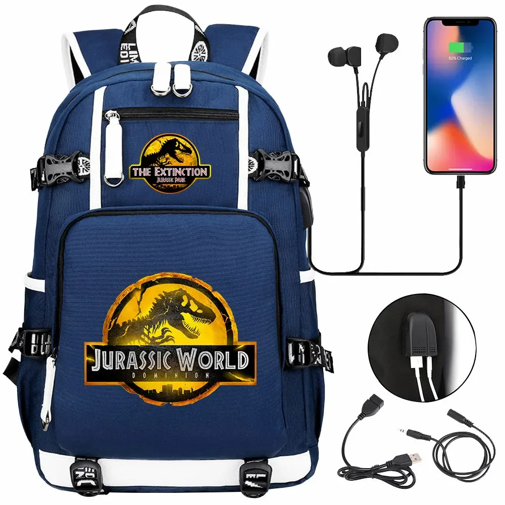 jurassic park world dinosaure sac à dos usb grande capacité étudiant mochila femmes hommes ordinateur portable garçon fille enfants retour à l'école livre sacs