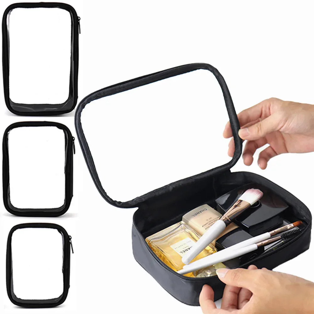 1 sac de maquillage transparent, sac de toilette étanche, sac de maquillage portable, pochette organisatrice de pinceaux de toilette, trousse de maquillage de voyage en pvc