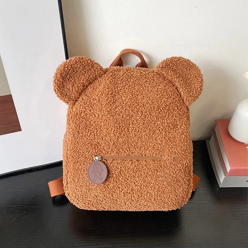 adorable mini sac à dos oreilles d'ours moelleuses avec ceinture fourre-tout en peluche douce multicolore petits sacs à dos pour enfants élégant usage quotidien décontracté