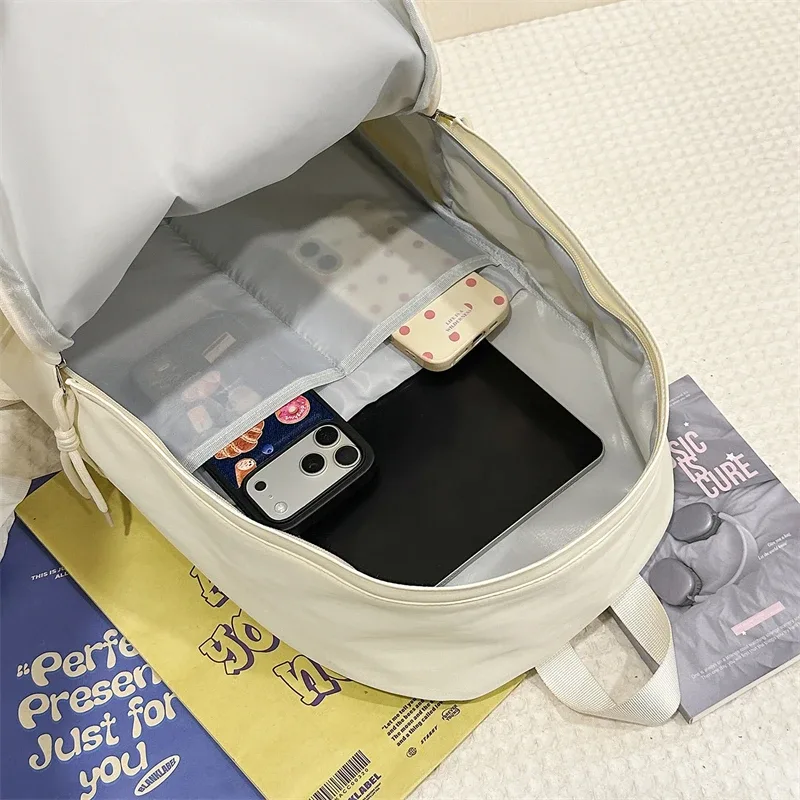 sac à dos en nylon pour femmes, sac à dos simple de couleur unie pour étudiantes, cartable pour adolescentes, sac à dos de voyage pour les déplacements