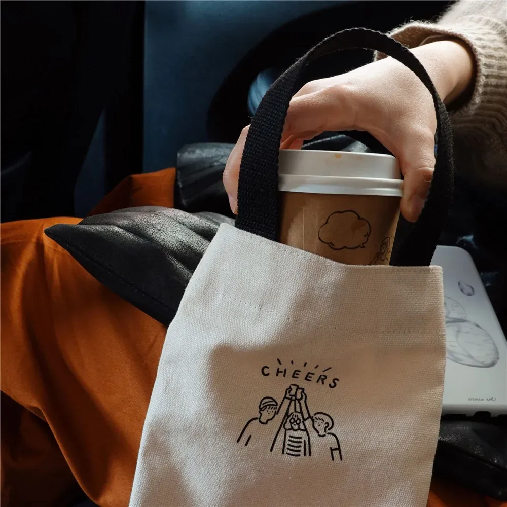 sac fourre-tout portable, porte-bouteille de tasse d'eau, café, lait, thé, sac en toile, mini rangement écologique, petit sac à main parapluie, sac de vin rouge