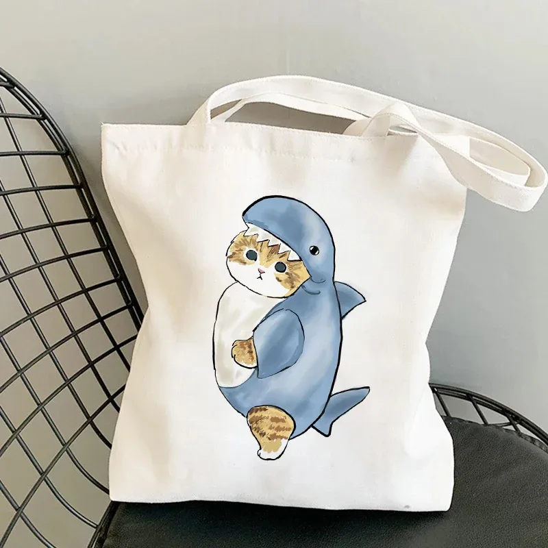 sac kawaii sac blanc sacs porté épaule sacs à provisions sacs à bandoulière en toile pour filles, sac de shopping à la mode, kawaii chats animaux mignons, sac de shopping, fourre-tout décontracté