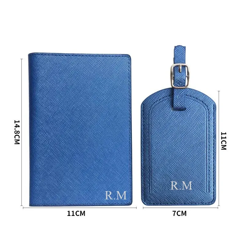 lettres personnalisées saffiano pu cuir voyage passeport couverture bagages étiquette ensemble multifonctionnel stylo billet carte de crédit porte-passeport