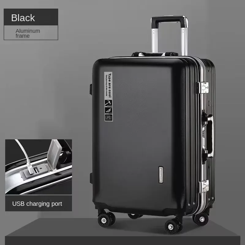 valise à main avec cadre en aluminium, 20 22 24 28 pouces, bagage roulant, cabine de voyage, boîtier de chariot, sac de voyage, verrouillage par mot de passe, fermeture éclair
