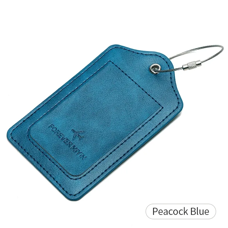 étiquette de bagage en cuir pu avec boucle de câble anti-perte et couvercle de protection de la vie privée intégré, adaptée aux bagages et sacs de voyage.