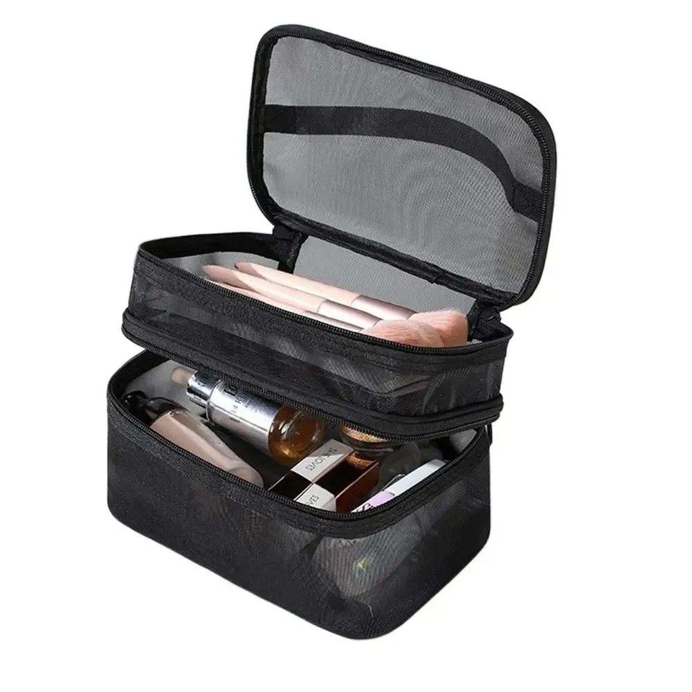 sac de rangement pour cosmétiques de voyage en maille transparente, trousse de toilette à 2/3 couches, sac de rangement de maquillage de grande capacité, salle de sport et natation